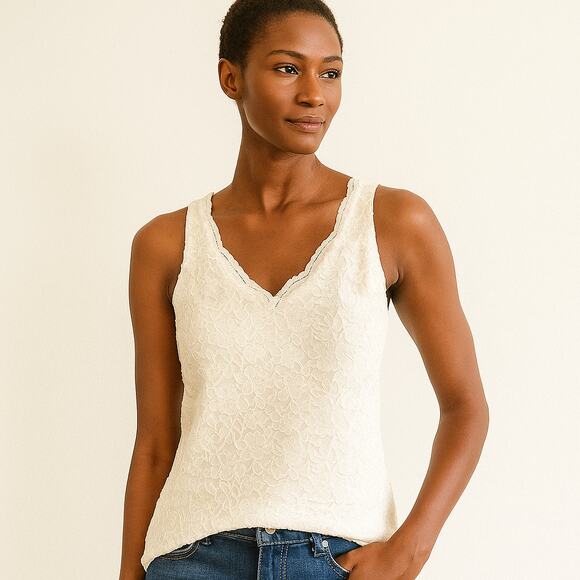 Loft Floral Lace V-Neck Lined Pullover Sleeveless Top White S - Picture 1 of 9